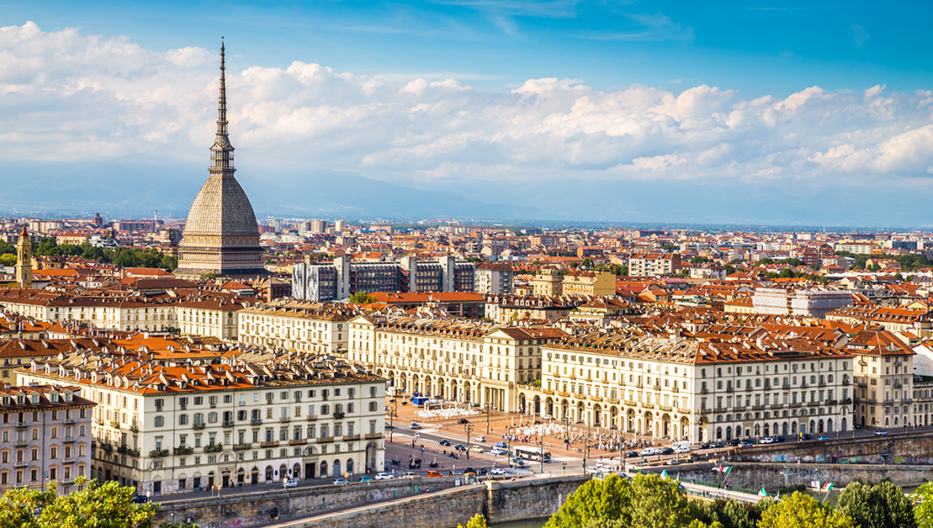 a sunny day in Turn, Italy. shot looks over the city center